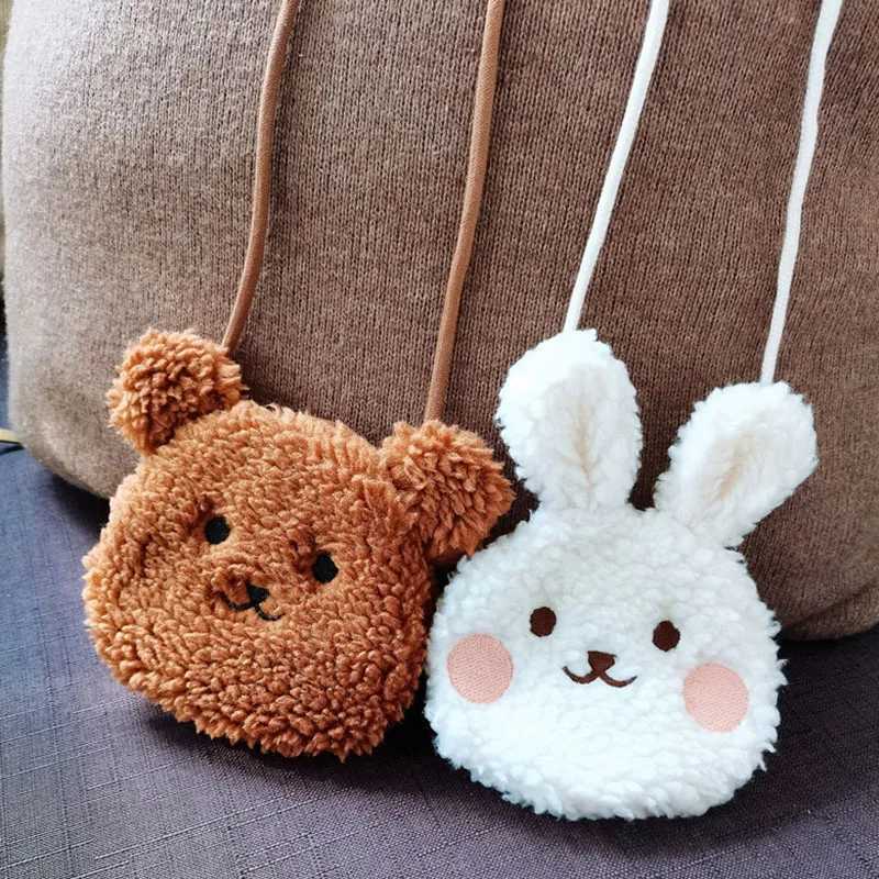 2024 New Childrens Messenger Bag Girl Cartoon Bear Plush Shoulder Bag Childrens Cute Rabbit Bag W240813