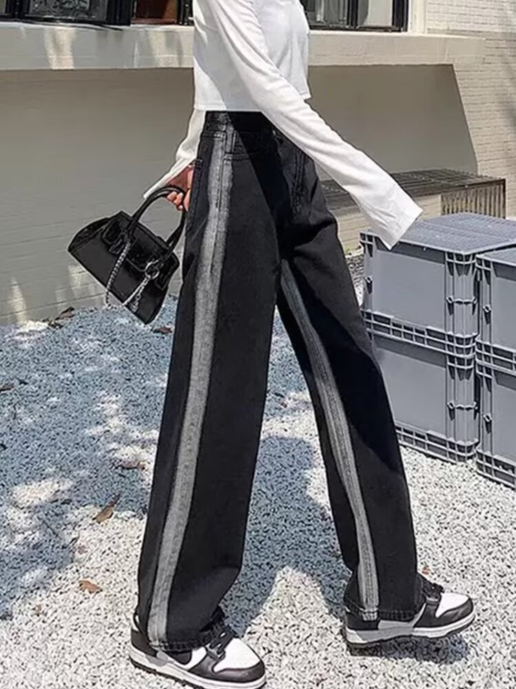 2024 autumn and winter new women's designer straight tube loose fit high waist slim fit wide leg floor pants 63