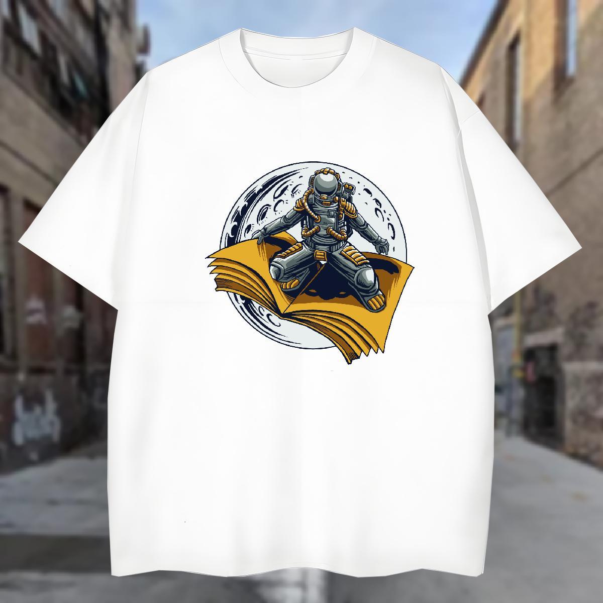 T-Shirts 100% Cotton 230g universe Daily Outfit Breathable Crew Neck Oversized 3XL 4XL Men Tees 2024 DIY Designer Polos