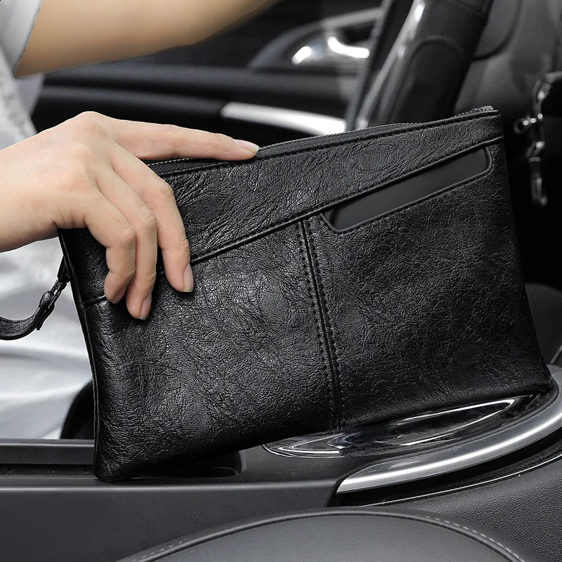 Xiaop handbag mens simple and fashionable envelope mens high-end PU leather phone bag large capacity soft clutch bag 240812