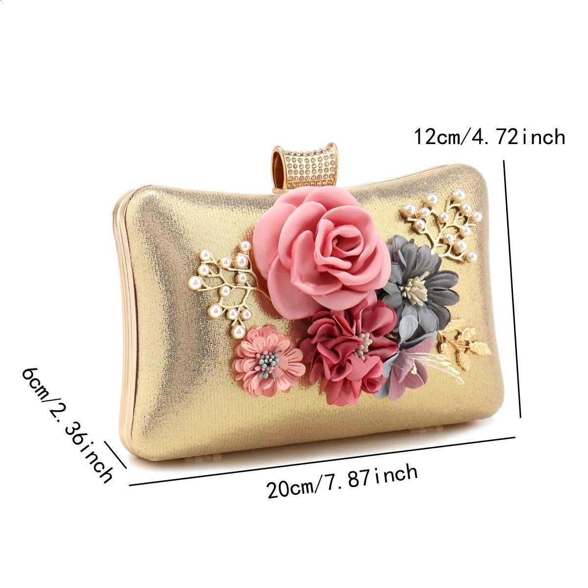 Flower Women Evening Bags Glitter Handbags Pearl Clutch Diamonds Metal Golden Purse Gift Girl 240813ZY