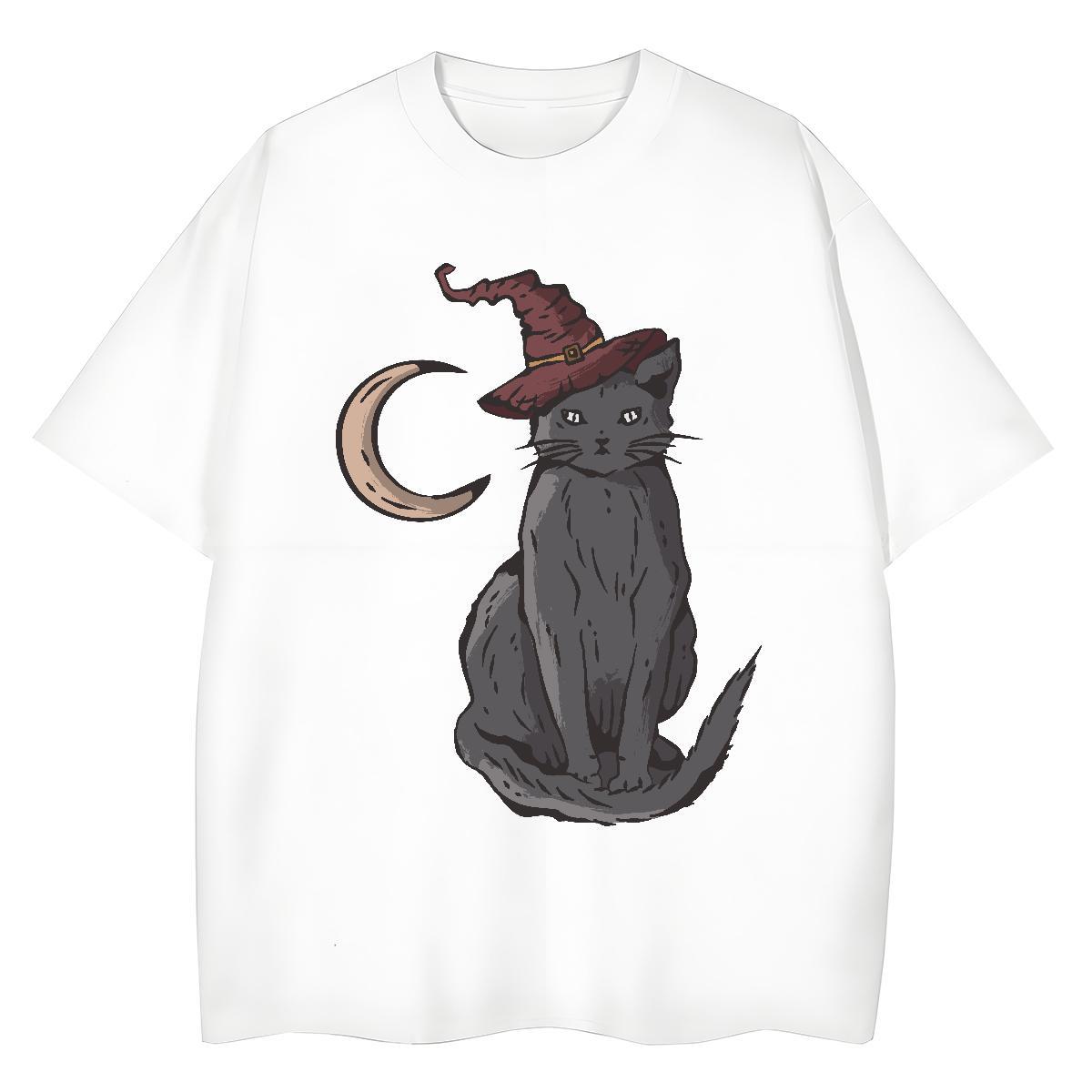 Classic T shirt cat Crew Neck Daily Outfit Asian Size 230g Pure Cotton Men Tees Custom Tops Tees