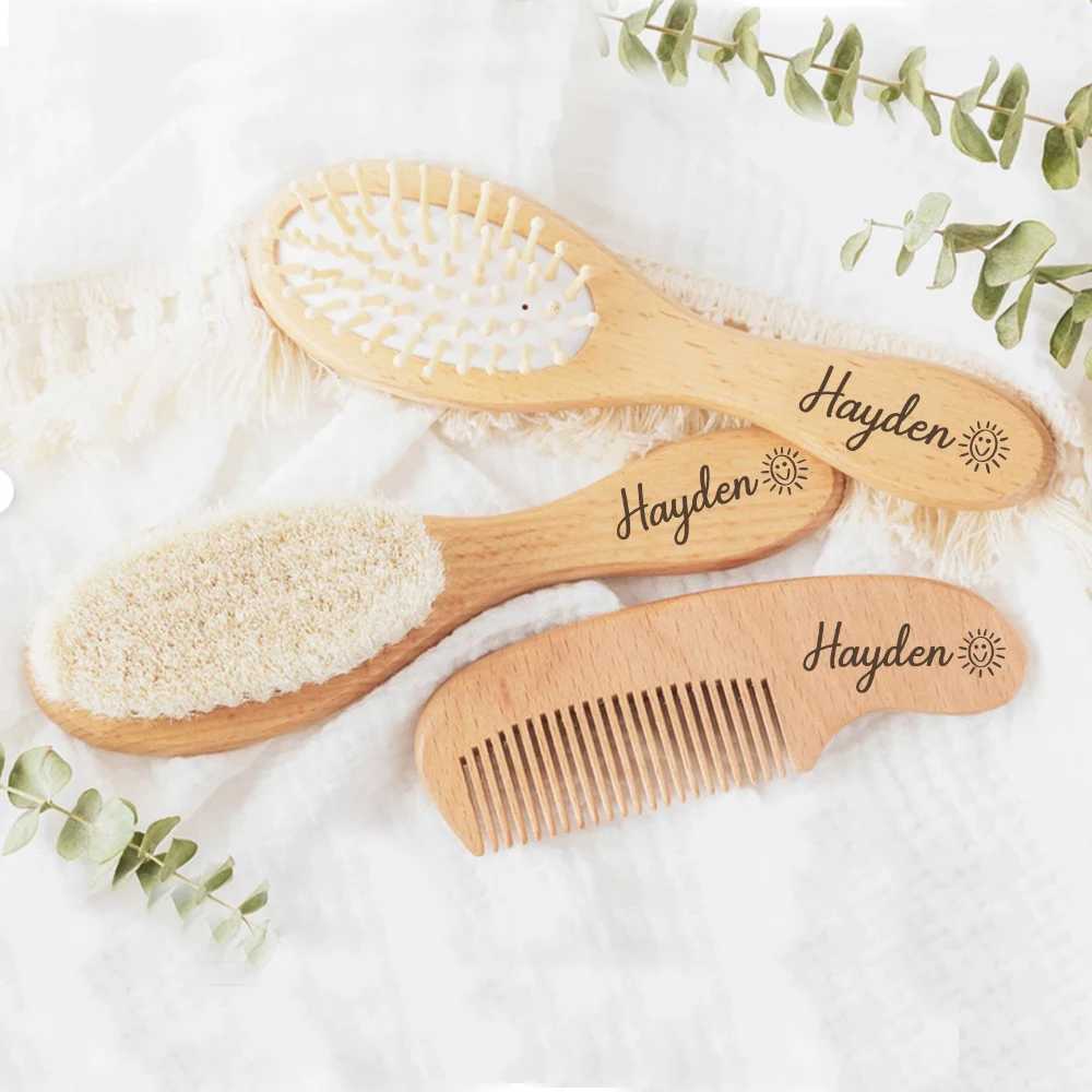 Personalized baby hair brush baby shower gift newborn wooden comb customized baby girl gift W240813