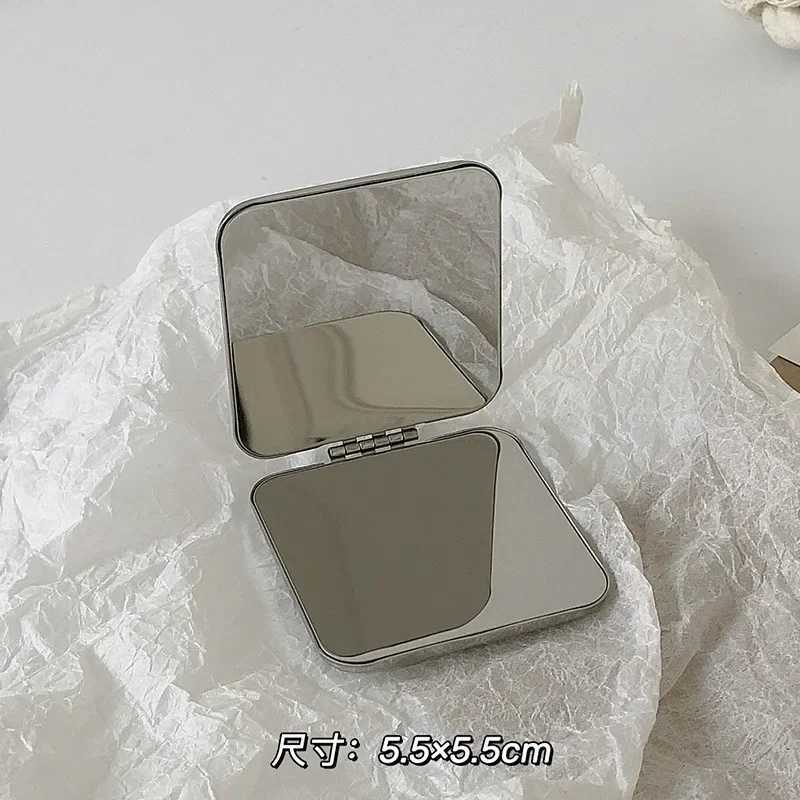 Ins Portable Simple Stainless Steel Double sided Makeup Mirror Handheld Pocket Folding Makeup Mirror Beauty Accessories W240813