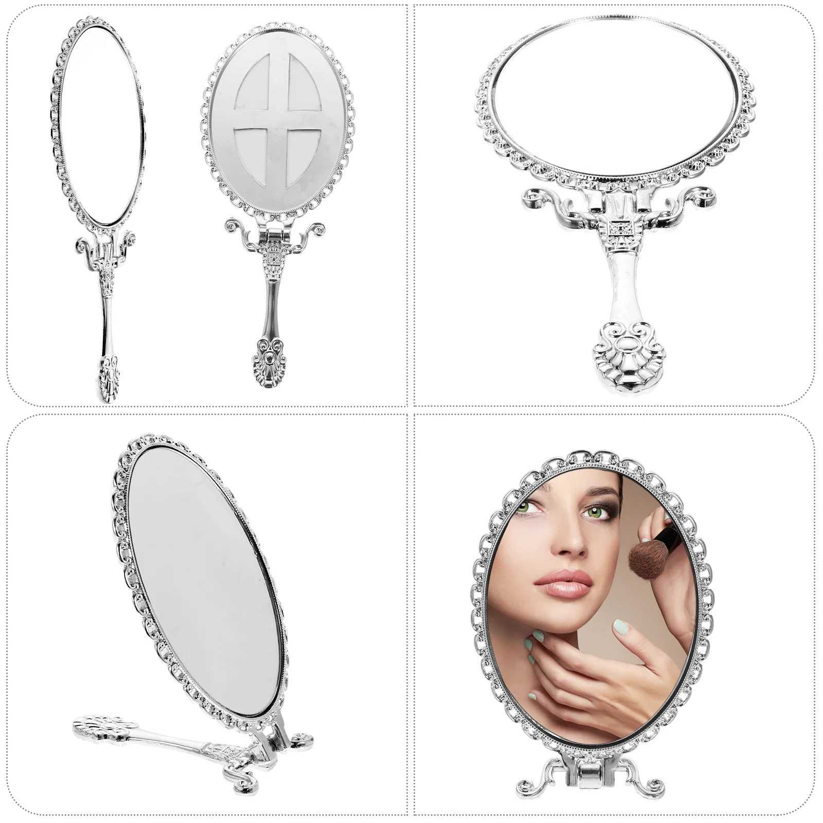 Handheld compact mirror makeup mirror with handheld countertop mirror small makeup beauty female hand retro compact travel W240813