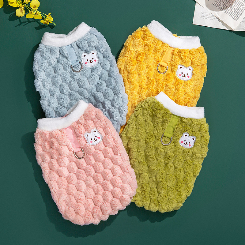 New Autumn and Winter Pet Clothing Dog Thickened Warm Turtle Sweater Traction Cardigan Plaid Vest Cat Vest