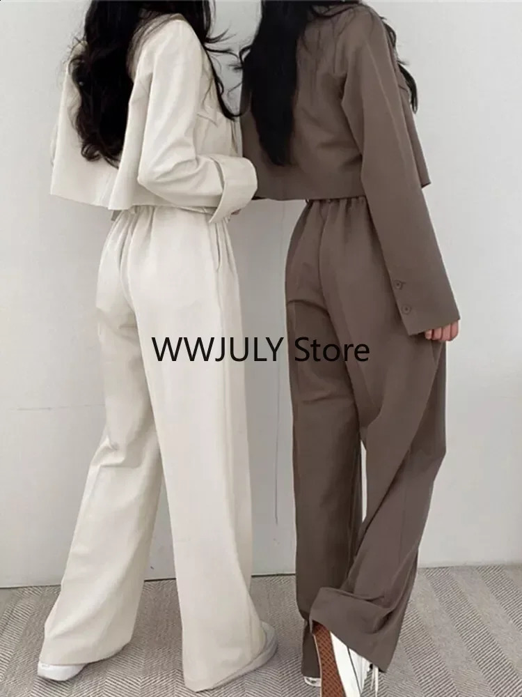Two Piece Sets Women Outifits Cropped Blazer Fall Office Lady Pants Sets Long Sleeve Fashion Coat Black High Waisted Pants 240813