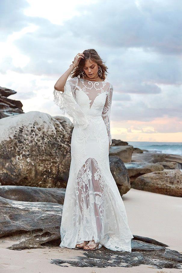 Sexy Applique Mermaid Jewel Backless Transparent Lace Long Sleeve Bridal Gowns Custom Wedding Dresses BC19353