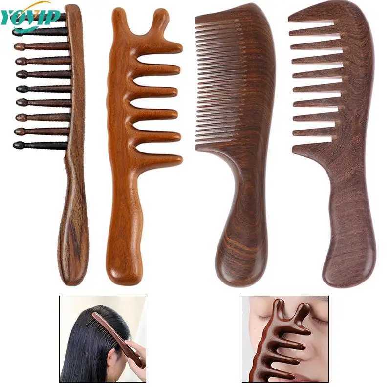 1Pc natural wooden comb body meridian massage anti-static card free wide tooth comb suitable for women with straight curly hair W240813