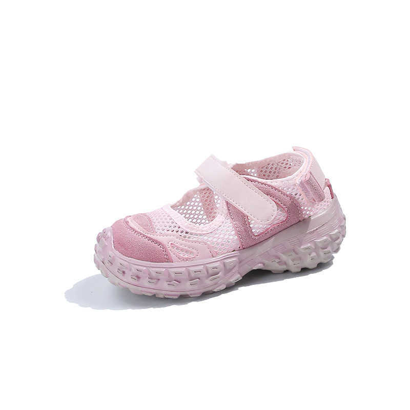 Sneakers Girls sports sandals summer 2024 new style childrens mesh breathable toe cap white mesh shoes versatile for students and girls H240805