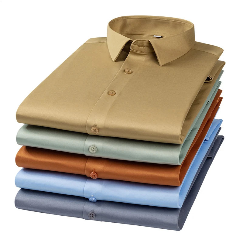 mens social shirts long sleeve smooth comfort soft casual without pocket solid Dress shirt regular fit wrinkle Free Man Top 240814