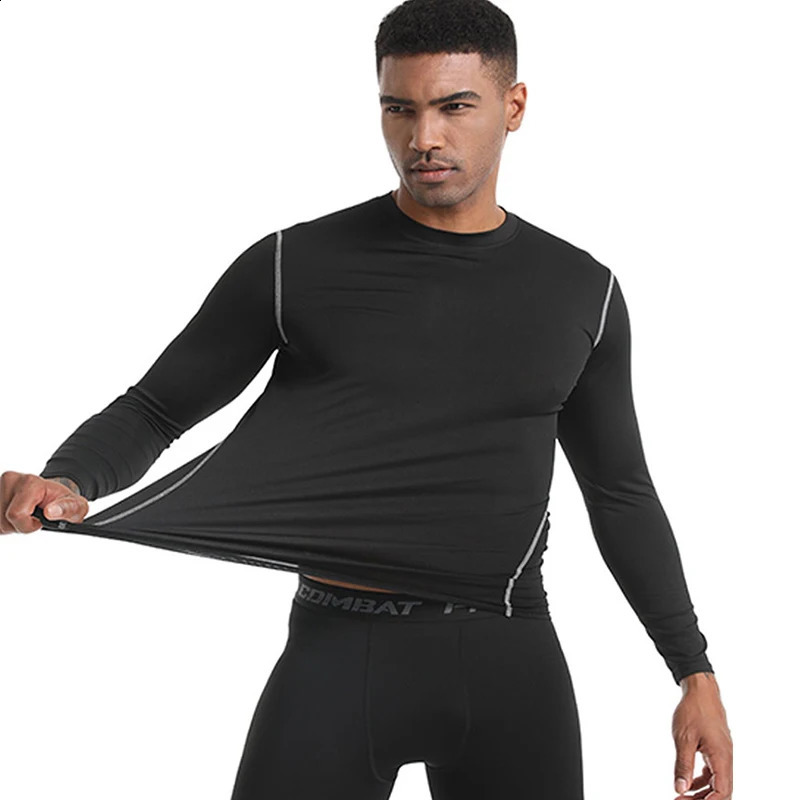 2024 Mens Long Sleeved Sports T-Shirt With High Elasticity And Quick Drying Solid Color Long Sleeves 240814