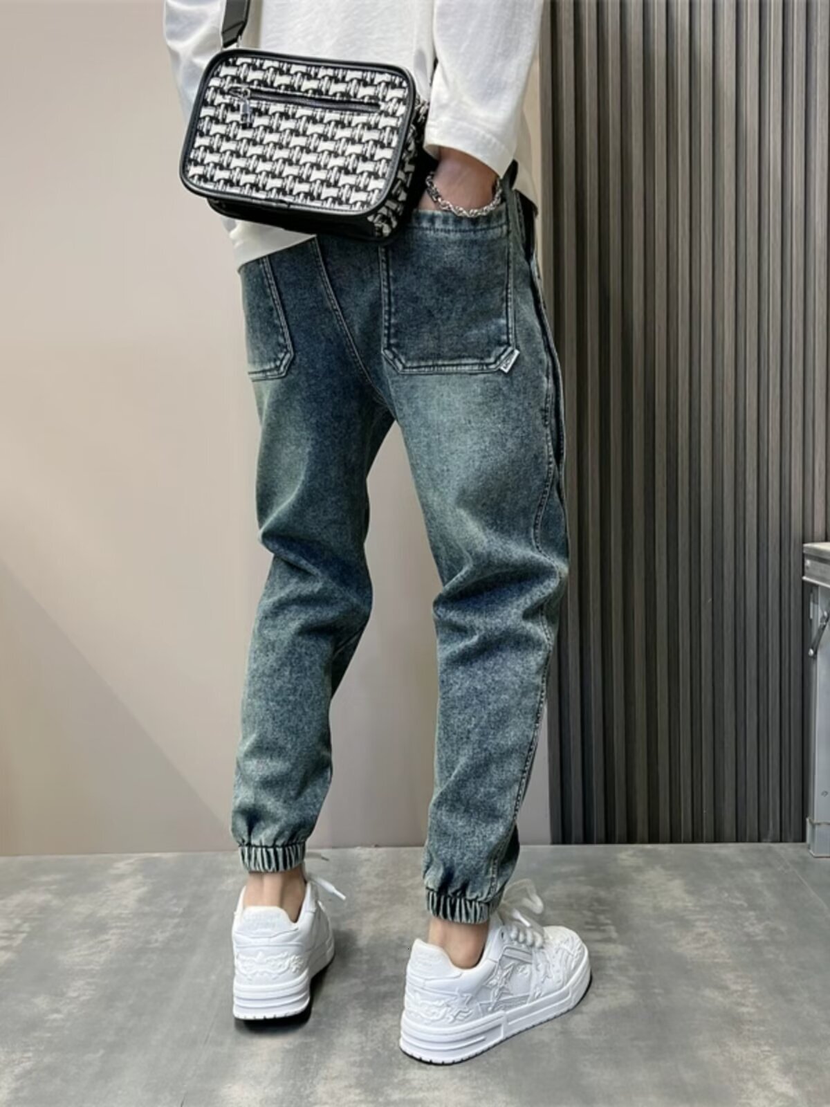 698 American summer jeans men's cropped versatile design trendy fashion slim casual pants