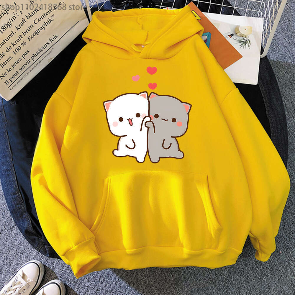 Peach Mochi And Goma Cute Cat Printed Hooded Men Women Hoodies Plus Size Sweatshirt Teen Pullover Unisex Autumn Warm Streetwear