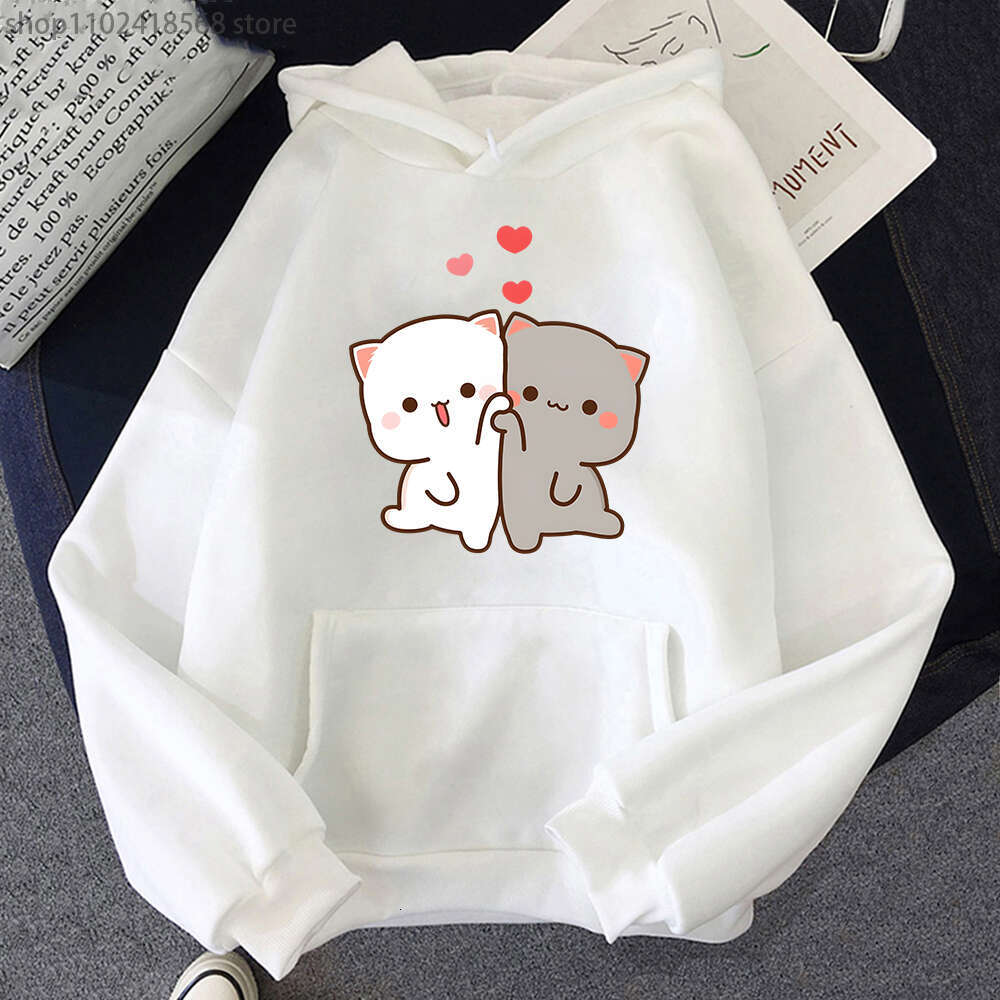 Peach Mochi And Goma Cute Cat Printed Hooded Men Women Hoodies Plus Size Sweatshirt Teen Pullover Unisex Autumn Warm Streetwear
