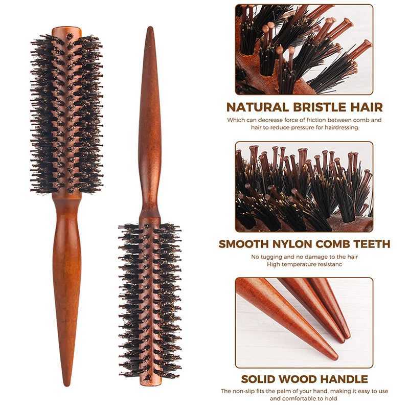 Anti static wood bristle brush circular brush barber styling tool teasing brush curly hair comb W240813