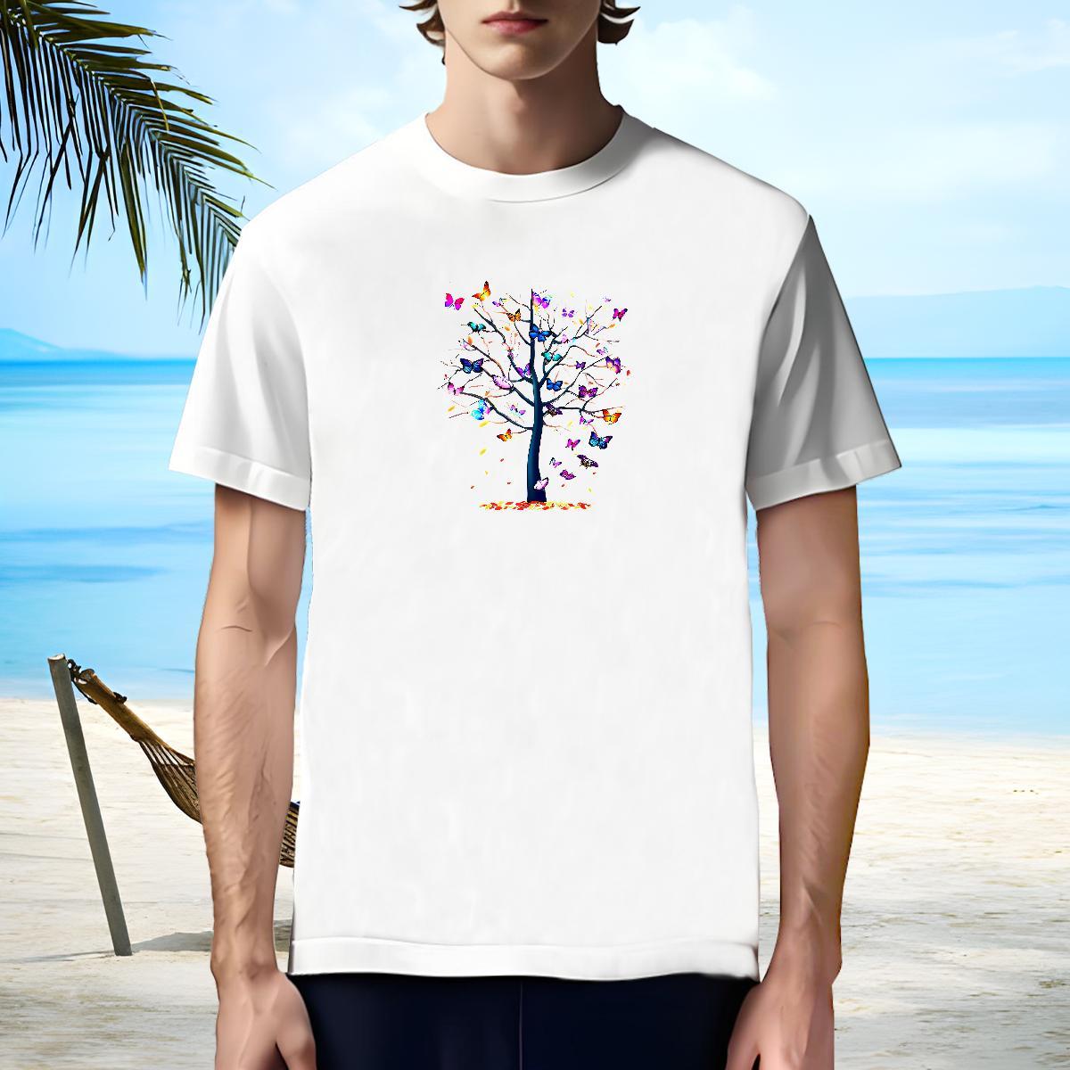 Wholesale T-Shirts Butterfly O-Neck Short Sleeve Casual Beach Customized 100% Cotton 230g Men Tees Casual New Wear