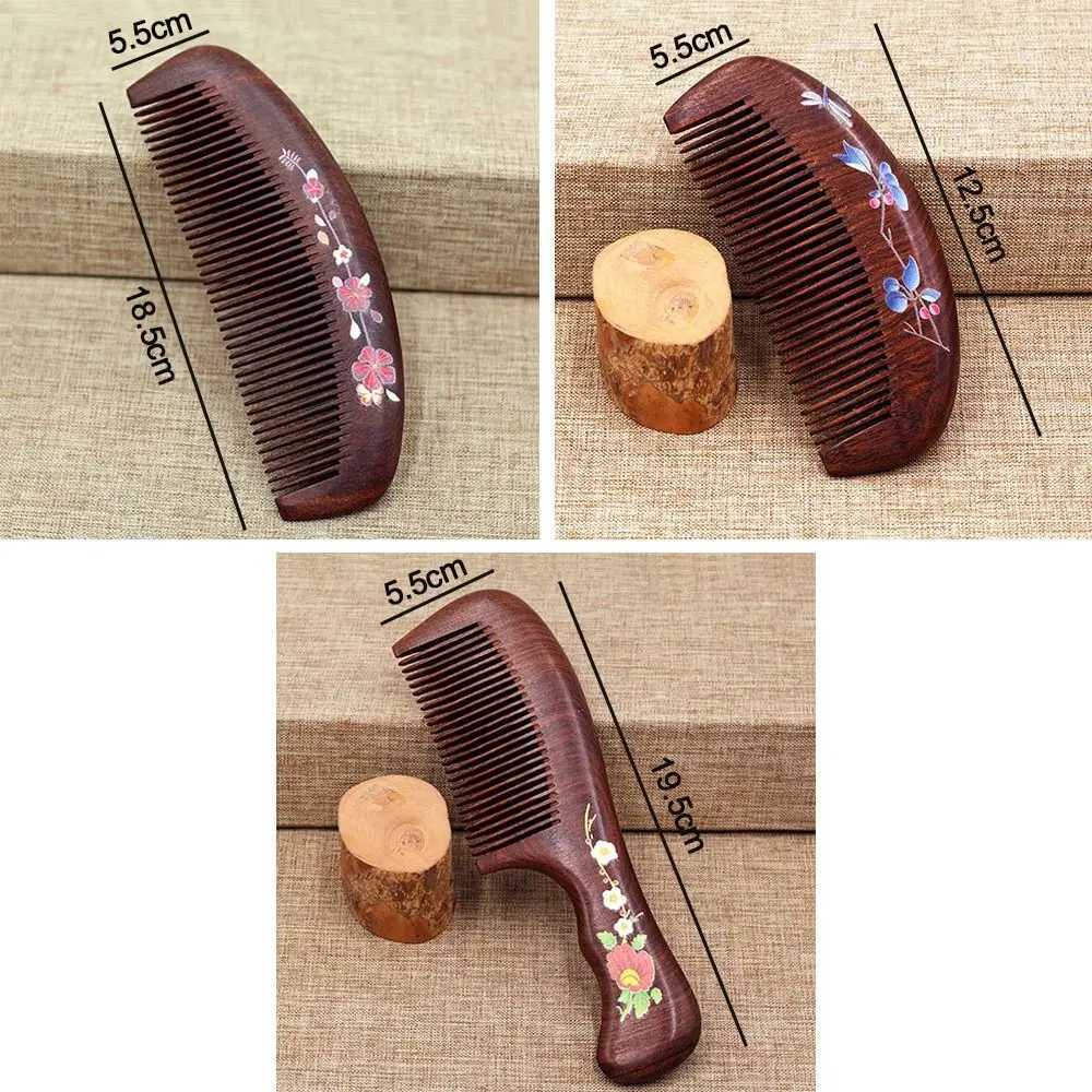 Natural hawthorn comb anti-static density fine tooth butterfly flower lacquer wood comb head massager hair comb styling tool W240813