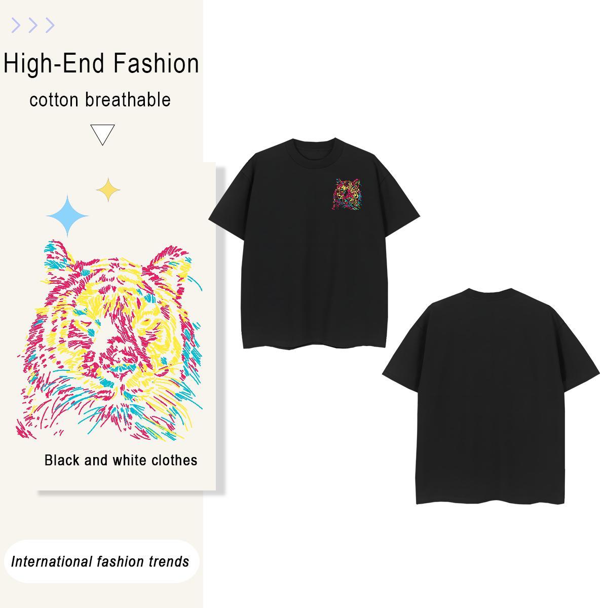 T-Shirts 230g Cotton tiger Summer Casual Breathable Soft Custom Printed Tshirts 2024 Loose Fit Tops Shirt