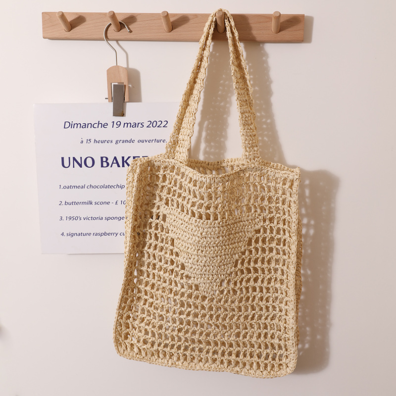 Designer Summer Straw Tote Bag Beach Bag Black apricot summer woven bag Fashion Mesh Hollow Woven Vacation bag