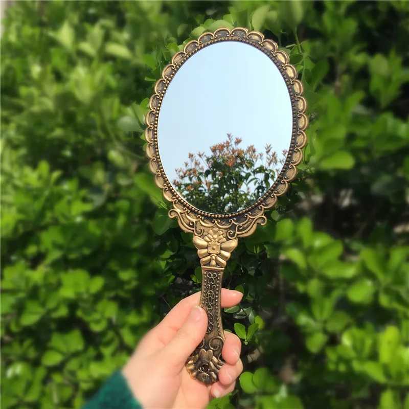 1 silver retro mirror womens floral reproduction oval circular makeup handheld mirror princess womens makeup beauty dress gift W240813