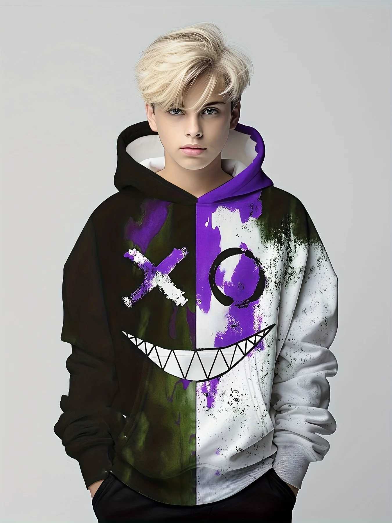 Funny Smiling 3D Print Hoodies Boys Pullover Long Sleeve Hoodies Boy Sweatshirt For Children Spring Fall Kids Hoodie Top OutdoorY240814
