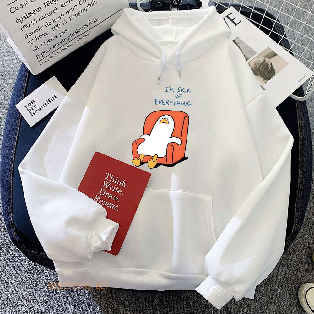 SICK I'M EVERYHING Funny Duck Cartoon Hoodies Men Casual Sweatshirts for Women Winter Fleece Haruku Plus Size Street Hoody