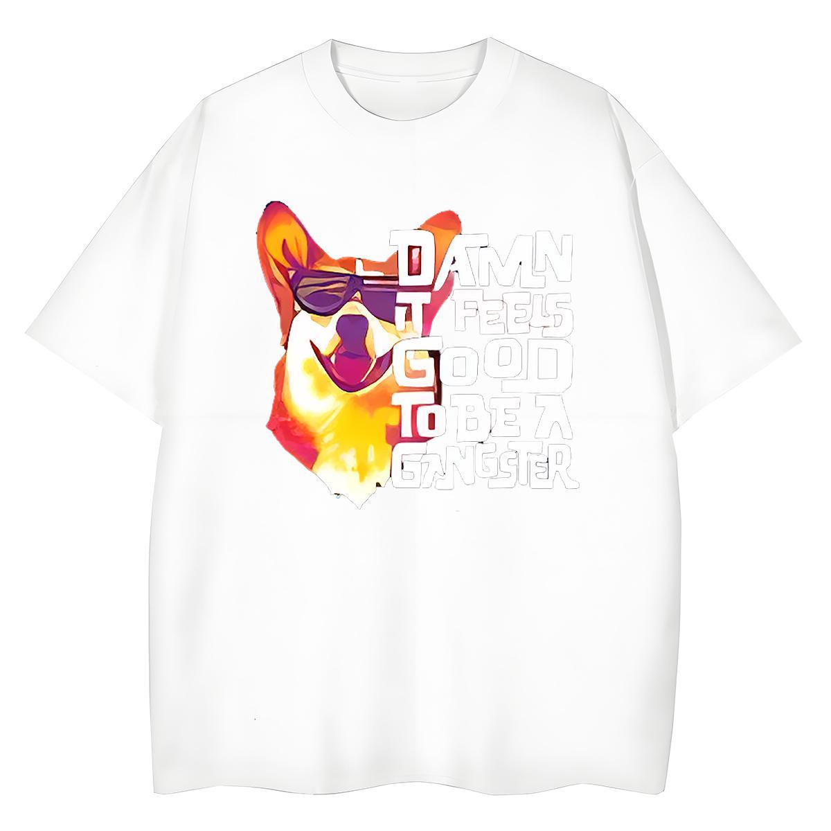Loose Fit T-Shirts dog Breathable Crew Neck Anime Printing Street Cartoon Print 230g 100% Cotton Men Tees Fashion Polos