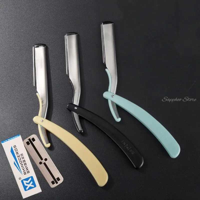 Salon Trimmer Manual Shaver Kit Straight Edge Stainless Steel Barber Razor Set Folding Shaving Knife with Free Blades G0115M240814