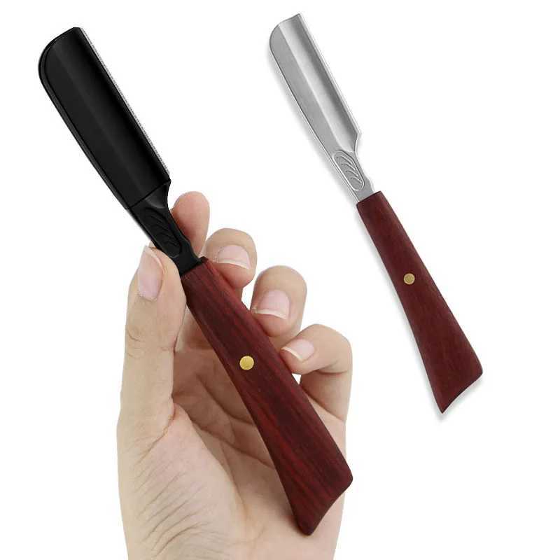 Classic Beard Shaving Straight Manual Razor Replaceable Metal Blade Wood Handle Hair Cutting Razor Holder For BeautyM240814
