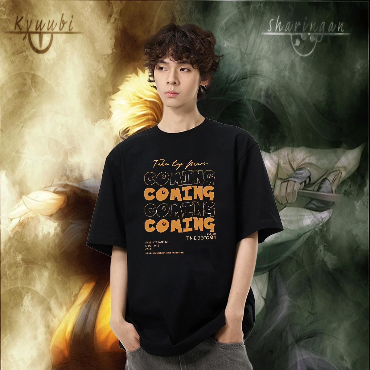 Classic Tshirts Anime Printing Street 230g Cotton Custom Cartoon Short Sleeve O-Neck letter Men T Shirts 2024 New Clothes