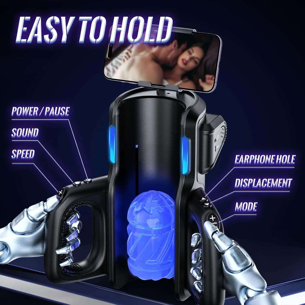 Sex toy automatic male device - men's electric adult sex machine, 12x/s thrust, hands-free training massager, with phone holder and 2 soft silico