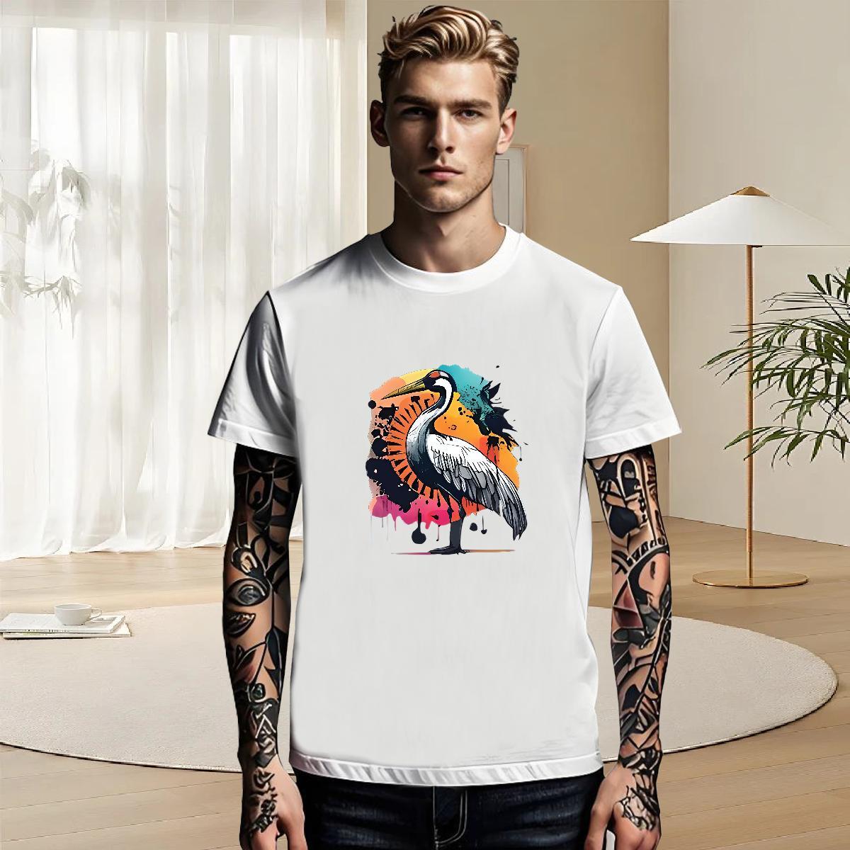 Brand Men Clothes T-Shirt Street Wear 230g Cotton Customized Pure Cotton bird T shirt 2024 Summer Tops