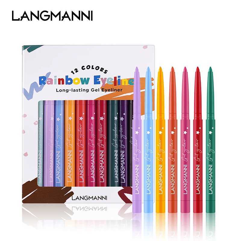 Langmanni 12 color eyeliner pencil set stain free matte eyeliner pencil set rotatable Y240813