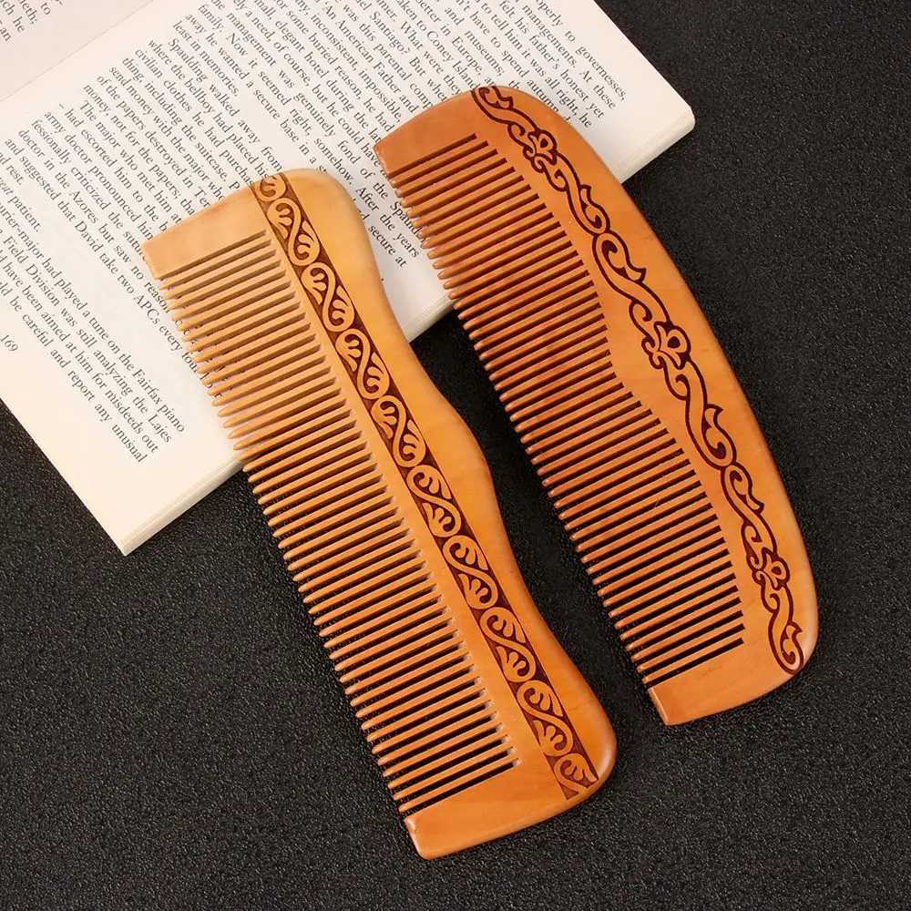 High quality hair massage fine teeth hair styling tool beard comb peach wood hair comb W240813