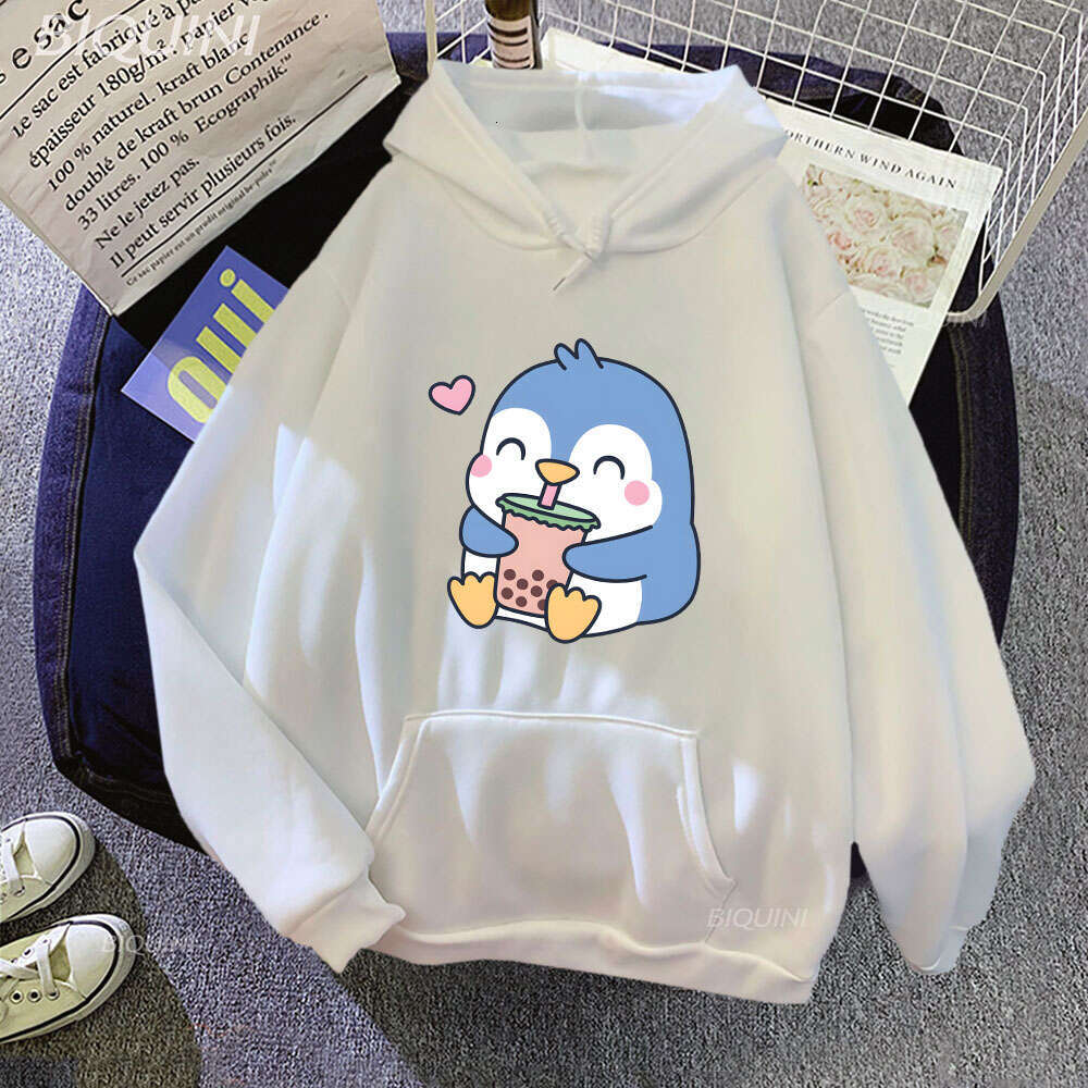 Boba Bubble Milk Tea Cartoon Hoodies Women Penguin Graphic Sweatshirts Unisex Clothes Kawaii Anime Haruku Plus Size Hoodie
