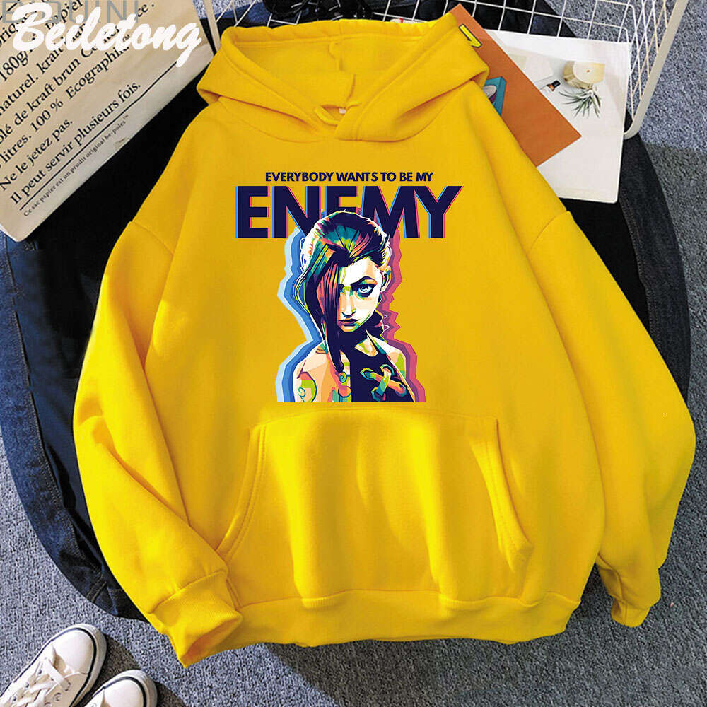 Arcane Jinx Plus Size Hoodie ENEMY Cool Graphic Print Hooded Women Sweatshirts Hip Hop Autumn Winter Warm Female Sudaderas