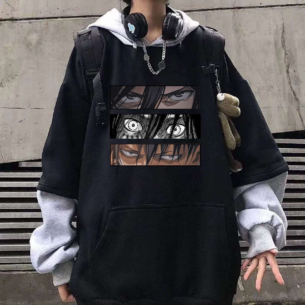 On Attack Titan Anime Patchwork Plus Size Hoodie Yeager Eren And Ackerman Mikasa Print Hooded Men Women Clothes Sweatshirt Tops