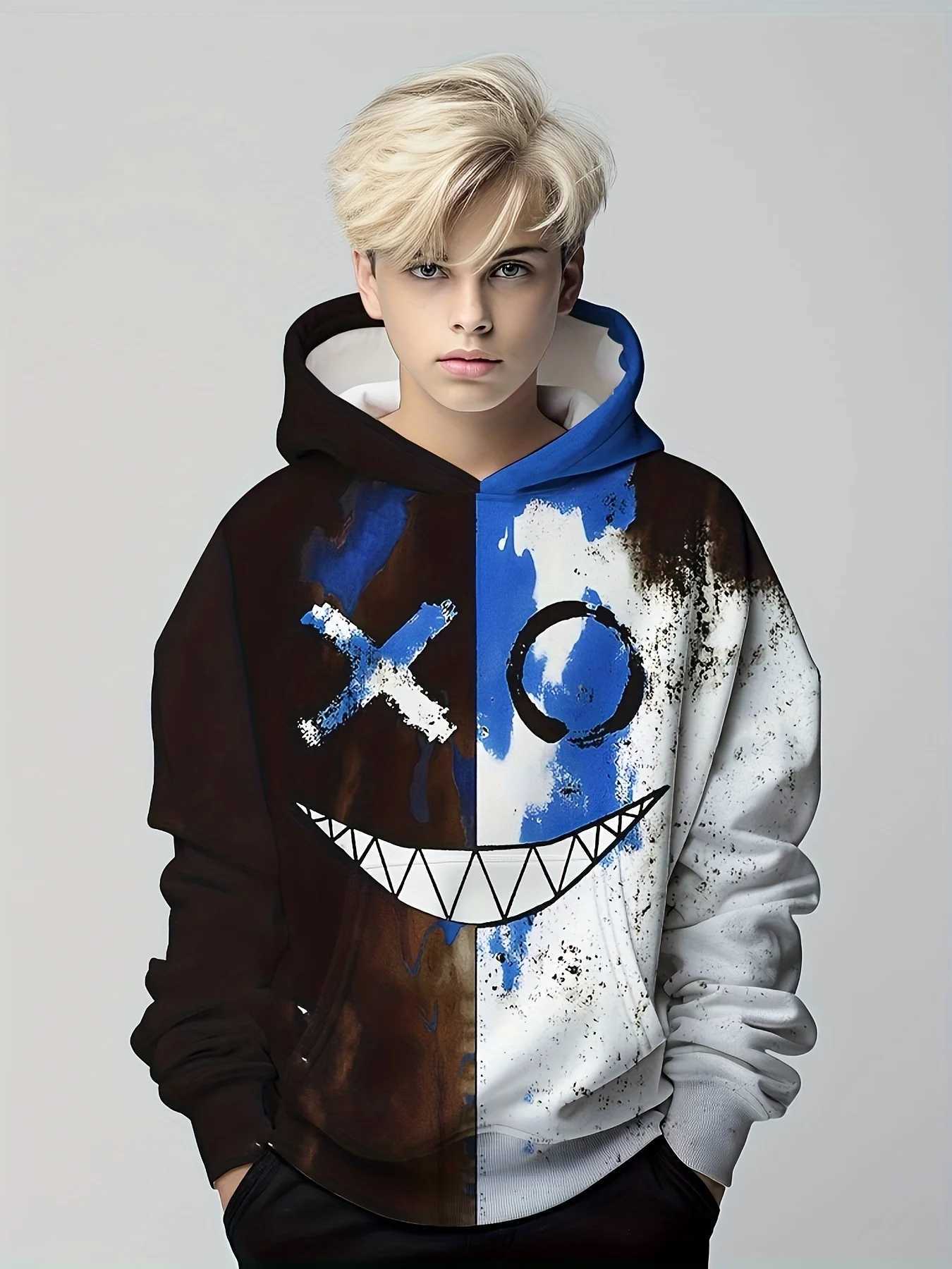 Funny Smiling 3D Print Hoodies Boys Pullover Long Sleeve Hoodies Boy Sweatshirt For Children Spring Fall Kids Hoodie Top OutdoorY240814