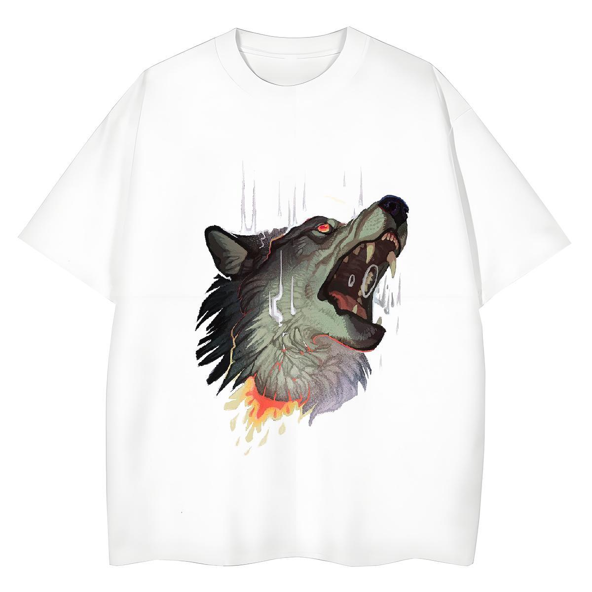 Brand Tshirts Home Outdoor 230g Pure Cotton Cartoon Print Breathable Short Sleeve wolf T Shirt For Man Fashion Designer Tops Tees