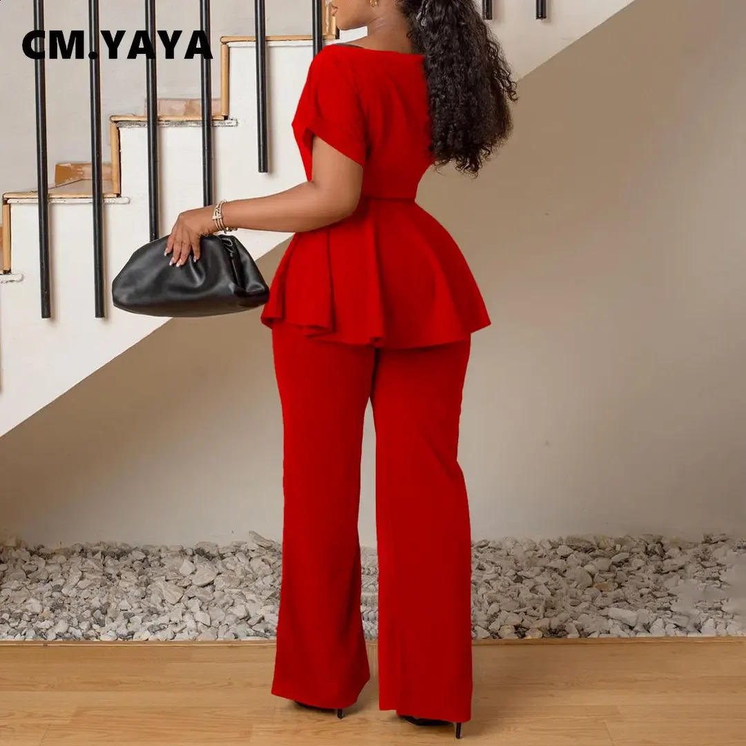 CM.YAYA Vintage Chic Womens Set Short Sleeve Slash Neck T-shirt and Wide Leg Pants Suit Two 2 Piece Set Outfits Tracksuit 240813