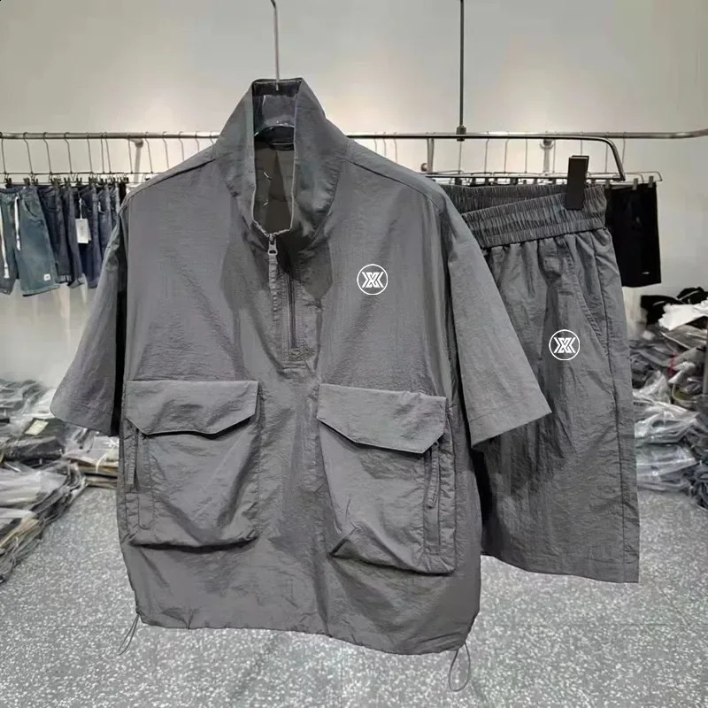 Korean Quick Drying Set Summer Golf Wear Men High Quality Golf Suits Chaopai Casual Jacket Golf Clothing Men Golf Shorts 240814