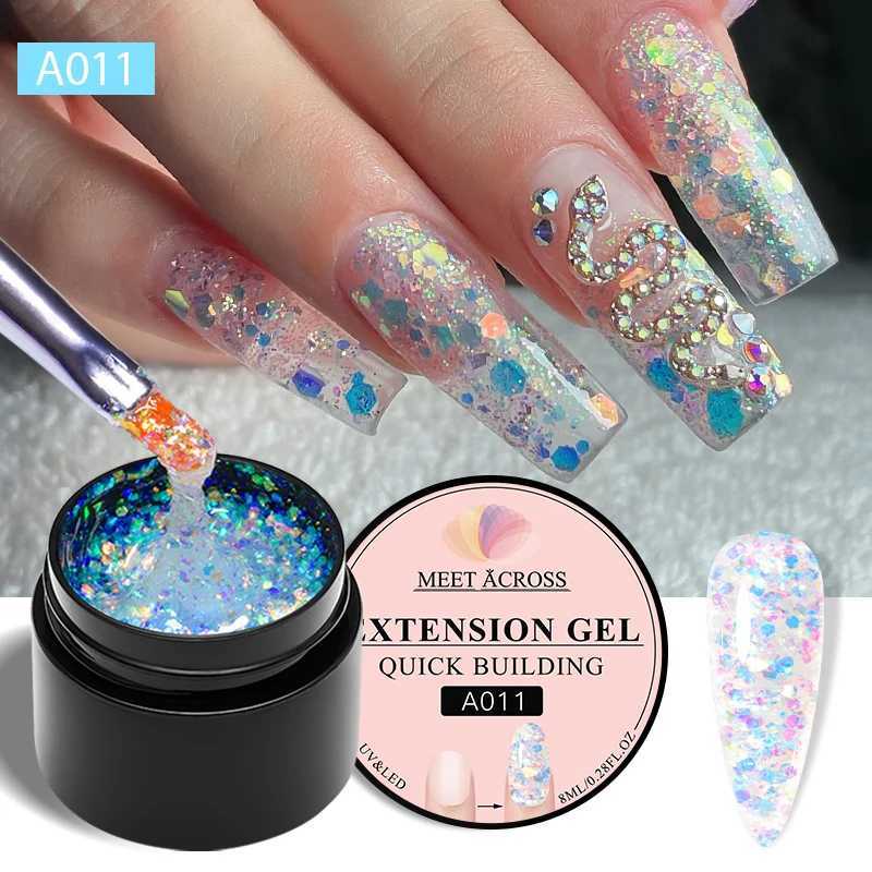 MEET ACROSS 8ml Pink Glitter Quick Extension Gel Nail Polish Semi Permanent Nail Art UV LED Nails Hard Gel ManicureM240814