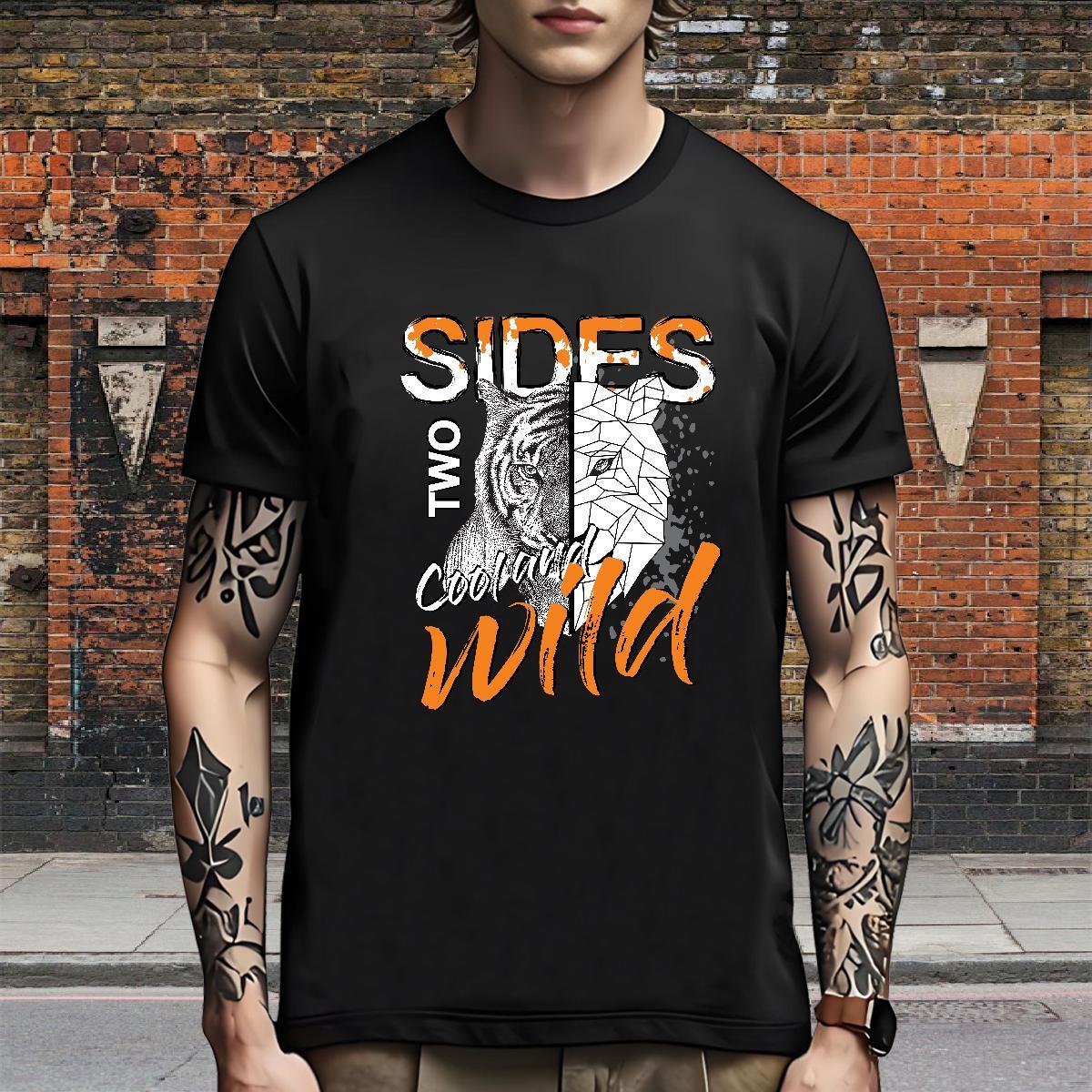 Cool Design T Shirts Men tiger Crew Neck Breathable Casual Custom Print Oversized 100% Cotton 230g Mens Tshirts Classic Casual Clothes