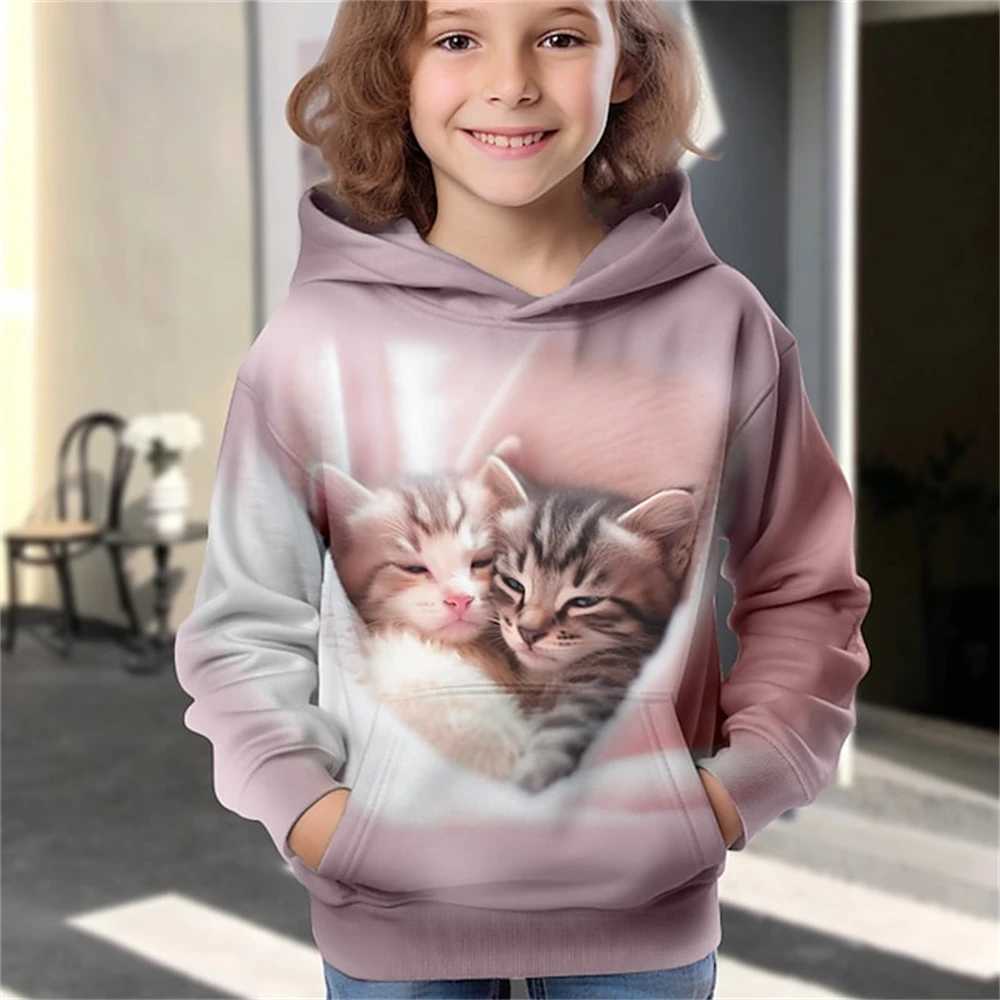 Hoodies Animal Cat 3D Print kawaii Streetwear Boys Girls Sweatshirts Oversized Unisex Hoodie Kids Hooded Pullovers Tops ClothingY240814