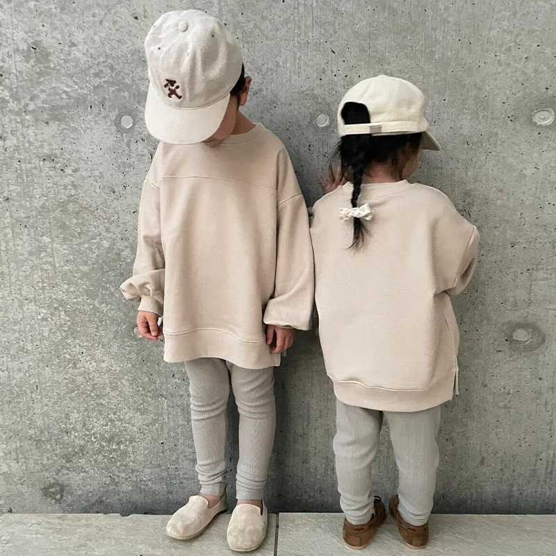 Korean Knitted Cotton Round Neck Long-Sleeved Boys And Girls Sweatshirts Autumn Winter New Childrens Pullover Sweater TopsY240814
