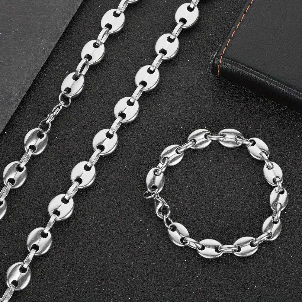 Charm Bracelets Coffee Bean Chain Necklace Stainless Steel Twisted Chain Mens Hip Hop Rap Singer Minimalist Necklace Coffee Bean Chain Q240814