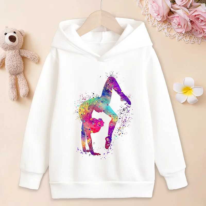 Colorful Gymnast Hoodie Sweatshirt for Girls Fashion Kawaii Long Sleeve Top Pullover Sweater For Children KidsY240814