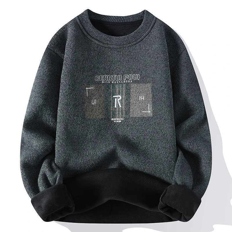 2023 autumn and winter mens plush thick sweater loose casual Korean version warm and layered knitted sweaterW240729
