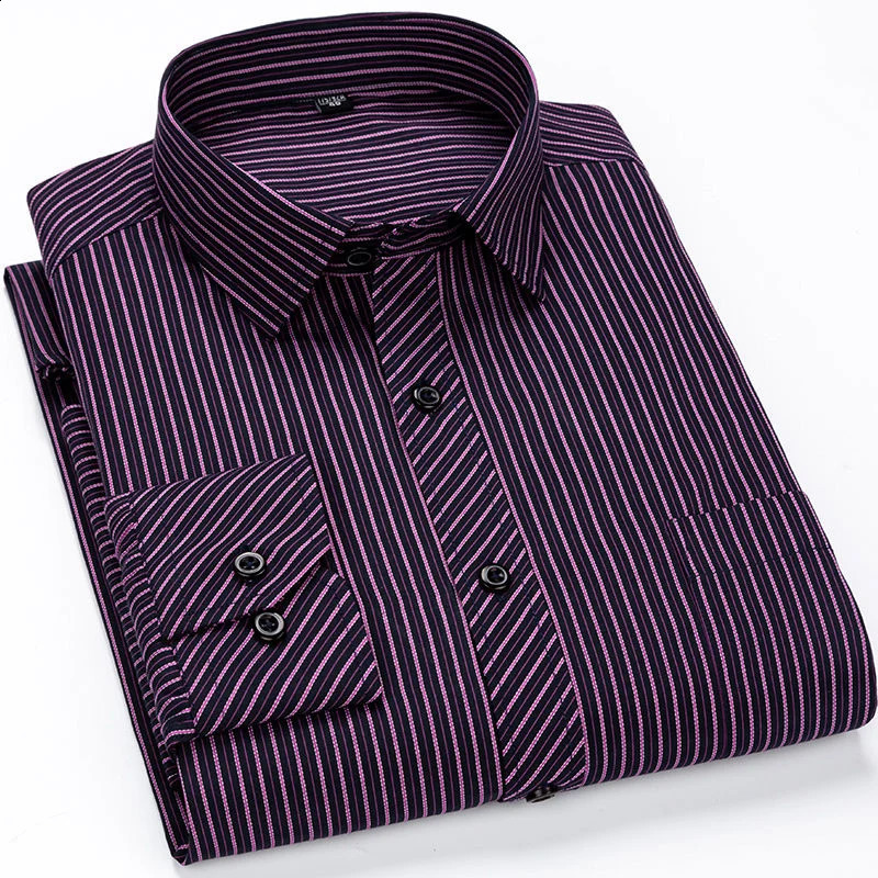 Oversized 9XL 8XL 48 47 Mens Long Sleeved Shirt Casual Business Classic Plaid Striped Slim Fit Button Male Social Dress Shirts 240814